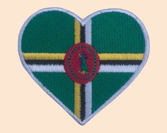 Dominica Heart Flag Patch Iron Sew On Clothes T Shirt Bag Caribbean Embroidered Badge