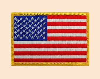AMERICAN FLAG PATCH Gold Border Iron On Patch Embroidered Sew On Applique National Country Flag Badges