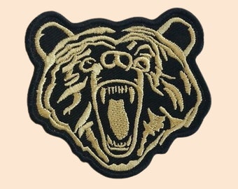 Angry Bear Iron on Patch Grizzly Brown Bear Animal Badge Embroidered Sew On Applique