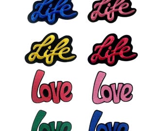 Life & Love Slogan Embroidered Patch – Quote Iron On / Sew On Applique Badge for Jackets