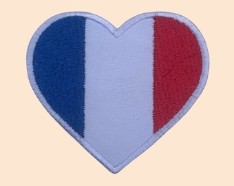 France Country Heart Flag Iron On Patch Embroidered Sew On Applique