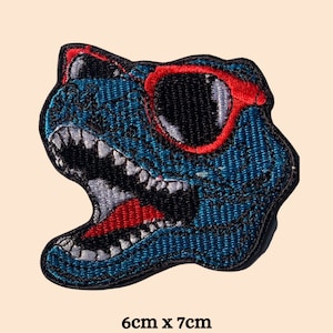 Parche termoadhesivo de dinosaurio con gafas, bordado, para coser o planchar