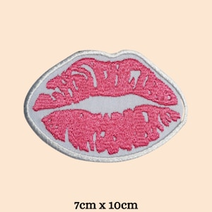 Pink Lips Patch Iron On Sew On Clothes Bag Embroidered Badge Embroidery Applique