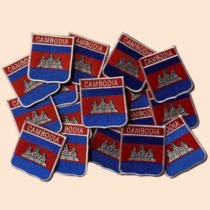 Cambodia Flag Patch Iron On / Sew On Clothes Jacket Embroidered Cambodian Shield Name Flag Badge