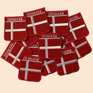Denmark International Country Flag Embroidered Iron / Sew On Patch Bag T Shirt Danish Embroidery Shield Name Flag Badge