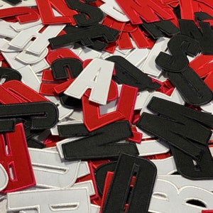 Parches de letras del alfabeto de colores para ropa, para planchar, coser, bordados, colores blanco, rojo y negro