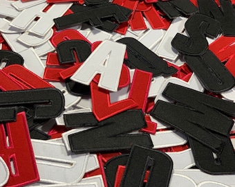 Letters Alphabet Color Letter Patch Patches Clothes Iron on Sew on Retro Alphabet Embroidery White Red And Black Colors Alphabet Badge