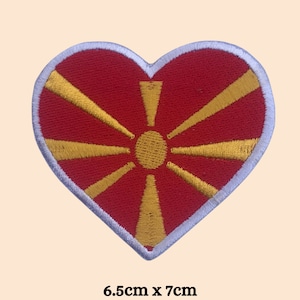 North Macedonia Heart Flag Patch Macedonian Iron On Sew On Badge Embroidered Applique