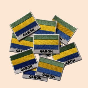 Gabun Nationalflagge Eisen Auf Patch Gestickte Aufnäher Applikation Flagge mit Namensschild