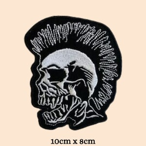 Punk Head Skull Spike Hair Iron On Patch Embroidered Sew On Applique Badges