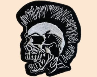 Punk Head Skull Spike Hair Iron On Patch Embroidered Sew On Applique Badges