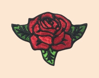 Red Rose Flower Iron On Patch Embroidered Sew On Applique Badges