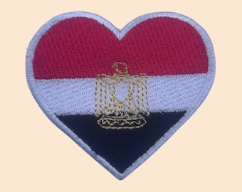 Egypt Heart Flag Patch Iron / Sew On Egyptian Embroidered Badge Embroidery Applique
