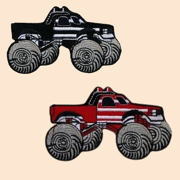 Red and Black Monster Truck Patch Iron Sew On Embroidery Badge Car Embroidered Applique