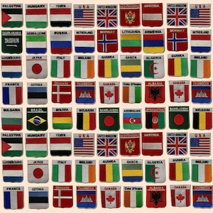 International Country Shield Flag With Name Iron On Patch Embroidered Sew On Applique National Country Flag A-F