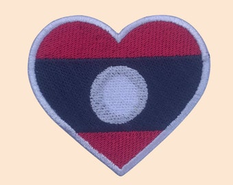 Laos Heart Flag Patch iron-on Embroidered Applique Top Quality