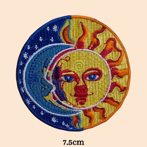 Blue Moon and Yellow Sun Eclipse Iron On Patch Embroidered Sew On Applique
