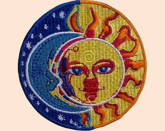 Blue Moon and Yellow Sun Eclipse Iron On Patch Embroidered Sew On Applique
