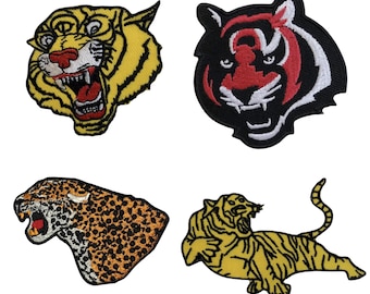 Angry Tiger & Lion Iron On Patch | Embroidered Sew On Applique Badge | Fierce Animal Patch