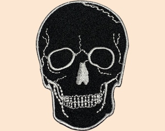 Human Black Skull Iron On Patch Biker Embroidered Sew On Applique
