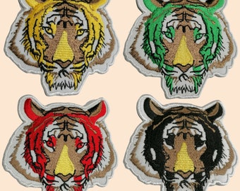 Broderad tigerlapp, applikation med bikerdjur - Stryk-på / Sy-på