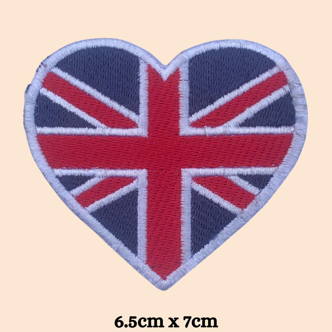 UK Flag Heart Patch Embroidered Iron Sew on Union Jack British Badge ...