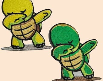 Turtle Dancing Patch Embroidered Tortoise Iron On Badge / Sew On Embroidery Applique