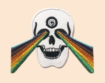 Punk Skull With Eye Rays Iron On Patch Embroidered Sew On Applique