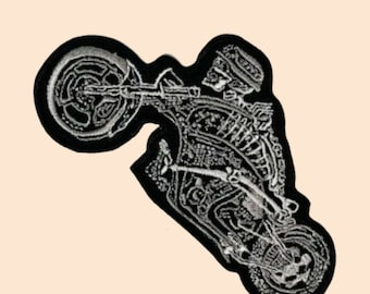 Parche termoadhesivo de esqueleto de motociclista, bordado para coser o aplicar, insignia de carreras de motociclista
