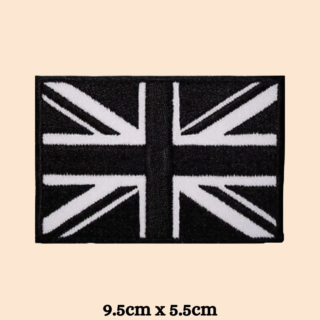 Union Jack Flag Black and White Iron on Sew on Embroidered Patch Badge ...