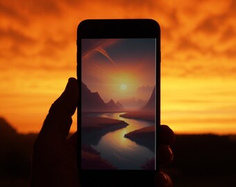 Mobile Wallpaper, Ratio 9x16, Sunset over a river, 5 images for the price of 1