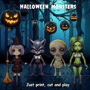 Halloween Monster zum Ausdrucken, basteln, spiele für Kinder, Papierbasteln, Geschenk für Kinder, Halloween Spiele, Scherenschnitt Kunst