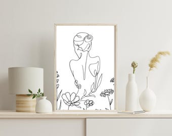Female Body Line Drawing | Galentine Gift |Art Minimalist Female Wall Print | Aesthetic Wall Art | Feminine Wall Decor | Instant Download