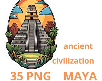 Maya Pyramid & Masks Clipart – 35 PNG Images (Digital Download)