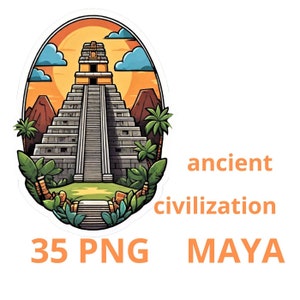 Maya Ancient civilization  Pyramid images and masks - 35 individual PNGs with a transparent background. Clipart pack. Digital craft.