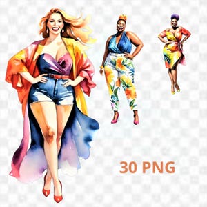 Curvy Women  30 individual PNG printables  clipart Body Positivity Plus Size Women Plus Size Models Curvy Girls Positive pictures Watercolor
