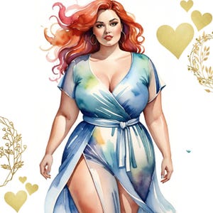 Curvy Women 18 individual PDF printable watercolor clipart Body Positivity Plus Size Women Plus Size Models Curvy Girls Positive pictures