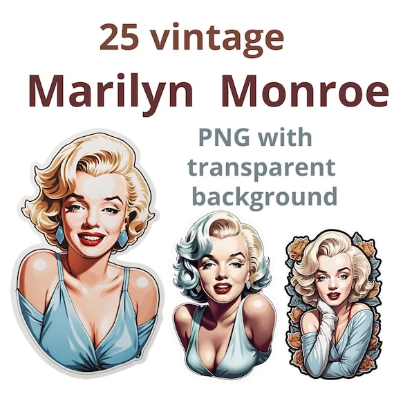25 Marilyn Monroe vintage PNG with transparent background Hollywood Drawing Portrait Illustration Stickers