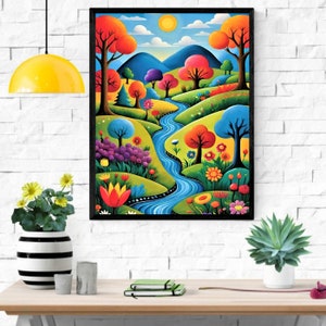 Naive Home Painting Printable Beauty of Naive Art Bold Colors Quirky Village High-Resolution Printable 2:3 Format 16 separate PDF files