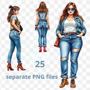 Curvy Women 25 individual PNG printable watercolor clipart Body Positivity Plus Size Women Plus Size Models Curvy Girls Positive pictures