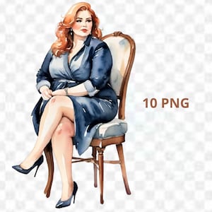 Curvy Women 10 individual PNG printable watercolor clipart Body Positivity Plus Size Women Plus Size Models Curvy Girls Model sitting