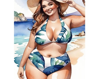 Curvy Women on the Beach 23 printable watercolor clipart Body Positivity Plus Size Women Plus Size Models Curvy Girls Positive pictures