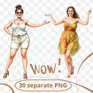 Curvy Women 30 individual PNG printable watercolor clipart Body Positivity Plus Size Women Plus Size Models Curvy Girls Positive pictures
