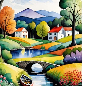 Naive Home Painting Printable Beauty of Naive Art Bold Colors Quirky Village High-Resolution Printable 2:3 Format 22 separate PDF files