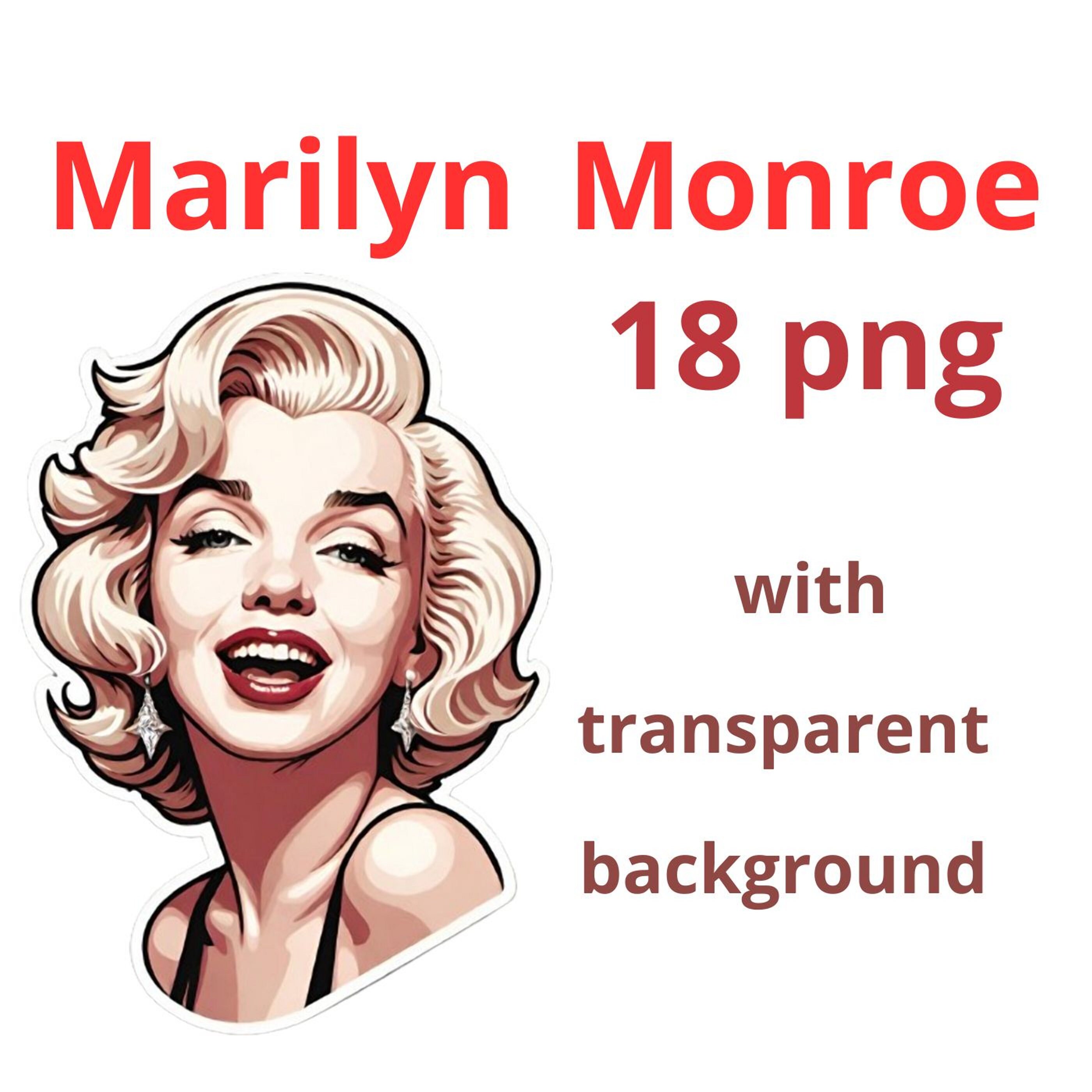Marilyn Monroe vintage 18  PNG with transparent background Hollywood Drawing Portrait Illustration Stickers