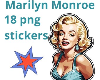 18 Marilyn Monroe vintage PNG with transparent background Hollywood Drawing Portrait Illustration Stickers