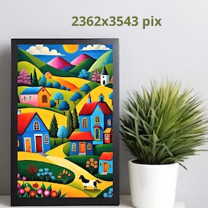 Nice print Naive Home Painting Printable Beauty of Naive Art Bold Colors Quirky Village  14 separate PDF files