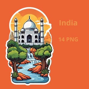 Stickers indiens à télécharger 14 PNG Ensemble de cliparts indiens Inde traditionnelle Impression numérique pour voyager Inde Attractions Culture de l'Inde