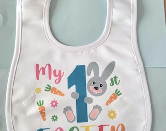 Baby's First Easter Bib: Colorful Chick & Rabbit Satin Bib