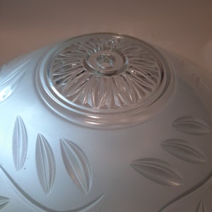 Heavy Clear Cut and Frosted Glass with grape design & geometric edge Ceiling light globe.Art Deco Vintage 12 across 3 1/2 deep. One mid hole